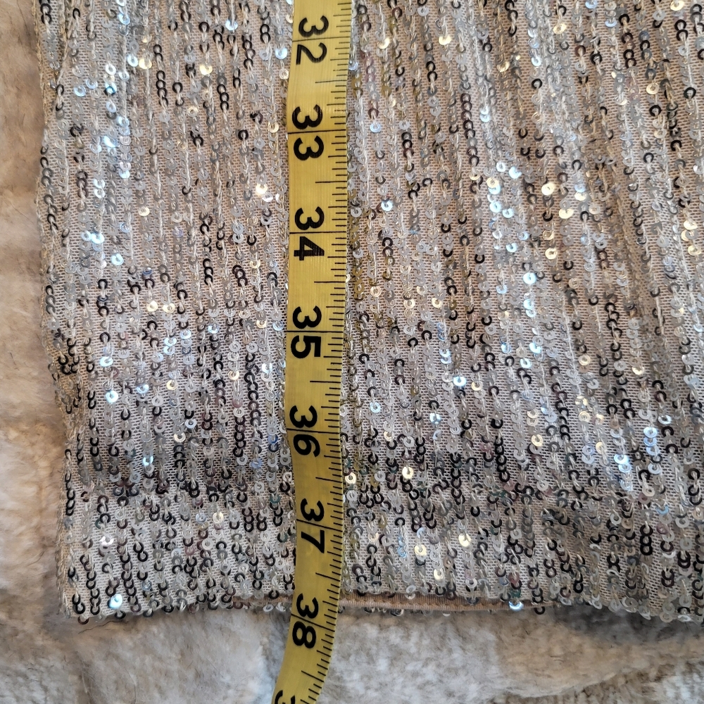 NWT Eliza J Sequin Long Sleeve Cocktail Dress Silver Blouson Size 6 - Picture 13 of 14
